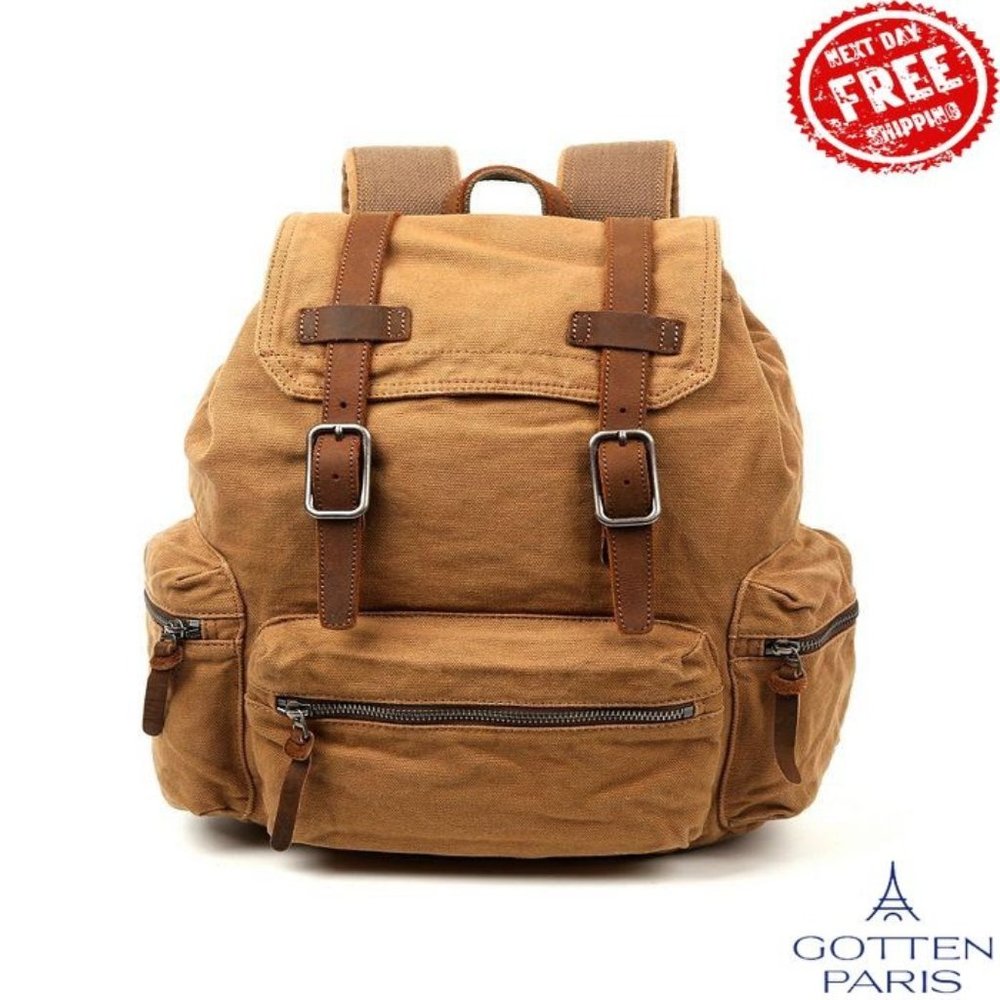 TSD BRAND Silent Trail Canvas Backpack Camel Women's Bag - Picture 1 of 8